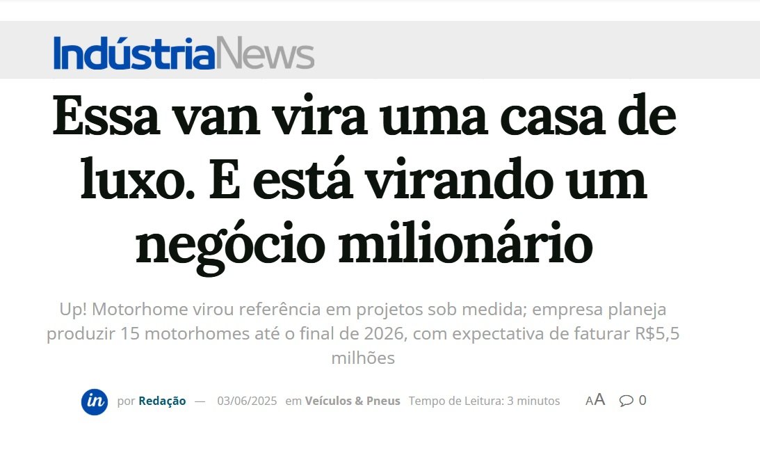 Empresa UP! Motorhome foi notícia em jornal, demonstrando sua confiança e credibilidade no mercado